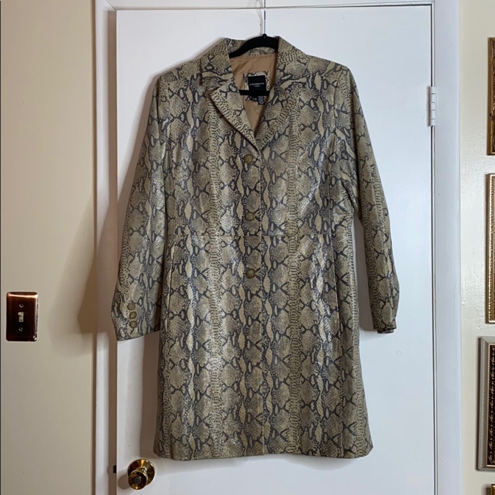 Authentic snakeskin print leather trench coat